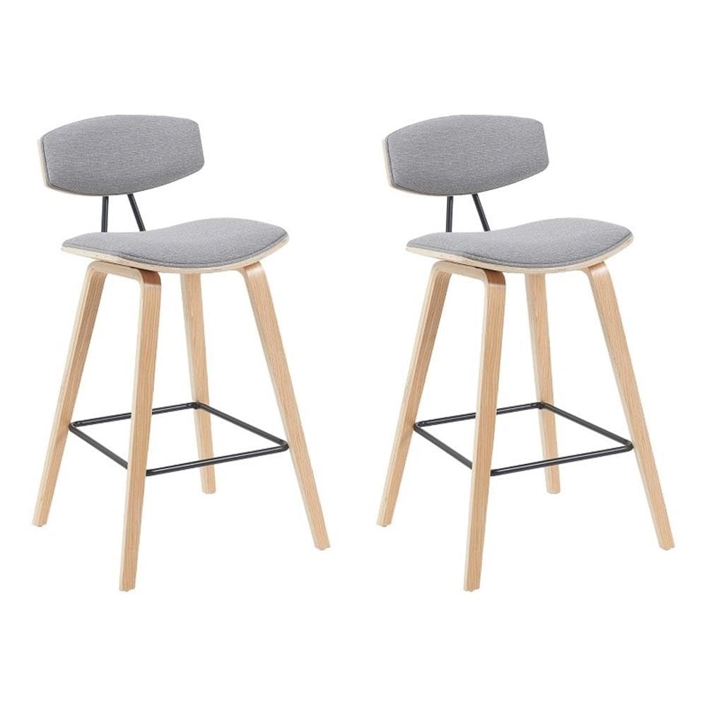 Photo 1 of (only one)(not a set) Fox Modern Bar Height Stool with Grey Upholstered Seat and Patterned Oak Wood Frame 