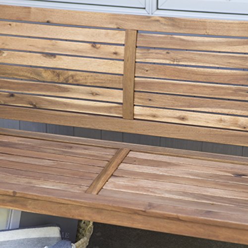 Contemporary 4 ft. Horizontal Slat Back Outdoor Garden Bench Made Of Premium Acacia Wood With Slightly Curved Arms In Natural Acacia Wood Finish, 600 pounds weight capacity - Assembly Required - Thumbnail 6