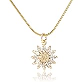 BZEBI 14K Gold Plated Sunflower Necklace for Women Teen Girls Friendship Sunflower Gifts for Mom, Girlfriend, Sunshine Flowers Necklace Shiny Cubic Zirconia Petals Chain Length 16"+4" Extender