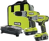 Ryobi P882 One+ 18v Lithium-Ion Drill and Impact Driver Kit