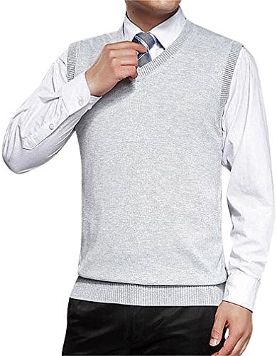 BAMan Men Cashmere Wool Mix V Neck Simple Elegant Solid Color Rib Cuff Vest, White L ,Manufacturer(XXL)