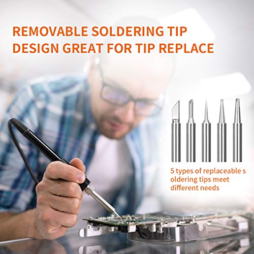 KinCam ESD Safe Soldering Iron Station with 2 Pack Solder Wire, Solder Holder and 5 Pcs Soldering Iron Tips, Anti-Static,Temperature Adjustable,Black - Thumbnail 4