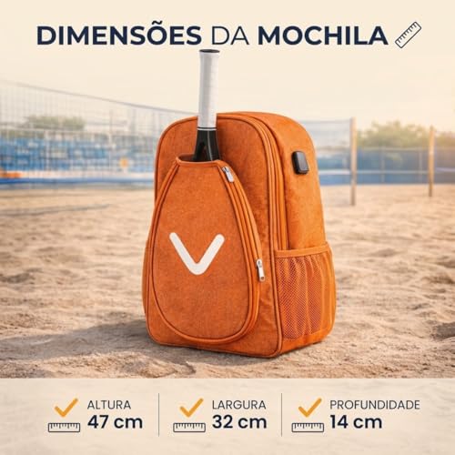 Mochila Raqueteira Bolsa Beach Tennis Tênis Squash Impermeável Esportiva Poliéster Reforçada 47x32x14cm Com Compartimentos Para Raquete Bolas E Acessórios