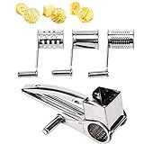 Rotary Cheese Grater - LOVKITCHEN Vegetable Stainless Steel Cheese Grater Shredder Cutter Grinder with 3 Drum Blades (Silver)