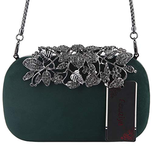 Fawziya Flower Purse With Rhinestones Velvet Clutch Evening Bags-Olive Green - Thumbnail 5