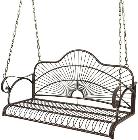 BBBuy Iron Patio Hanging Treated Porch Swing Chair Bench Outdoor Garden Seat Glider Metal Swing Furniture Yard w/Chains 2 Person