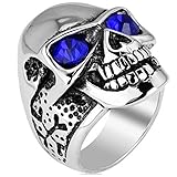 Men's Vintage Stainless Steel Gothic Classic Cz Heart Cross Skull Biker Ring , Silver Black Blue