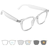 Tulbeys Smart Glasses for Women, Bluetooth Glasses with Transparent Frame | Photochromic Lenses Touch Control Voice Assistant Open-Ear Audio Hands-Free Calls Lightweight Comfortable for Work Relax