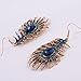 Frogwill Womens Crystal Hook Earrings Sparkling Rhinestone Peacock Feather Dangle Earrings (Blue)