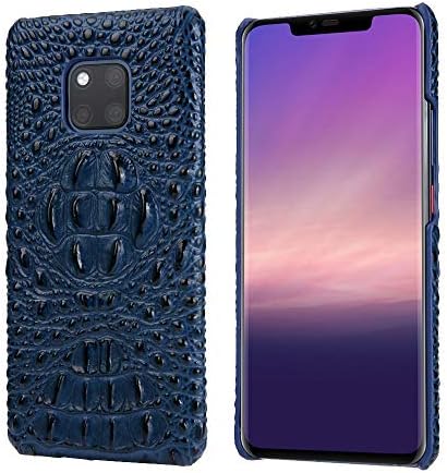 Mate 20 Pro Case, Luxury Retro Crocodile Head Line Cowhide Leather Hard Back Cover Case for Huawei Mate 20 Pro (Blue)