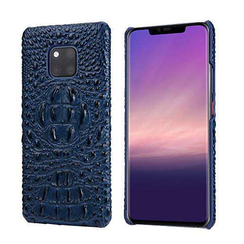 Mate 20 Pro Case, Luxury Retro Crocodile Head Line Cowhide Leather Hard Back Cover Case for Huawei Mate 20 Pro (Blue)