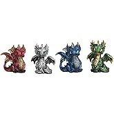 ICE ARMOR 4-PC Set 5" H Mini Dragon Figurine Statue Sculpture Ornament Decoration Home/Room Decor Ideas for Housewarming, Holidays and Birthdays Great Collectible Addition