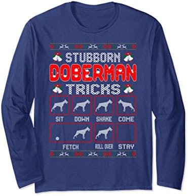 Unisex Stubborn Doberman Dog Tricks Christmas Ugly Sweater Tshirt Large Navy