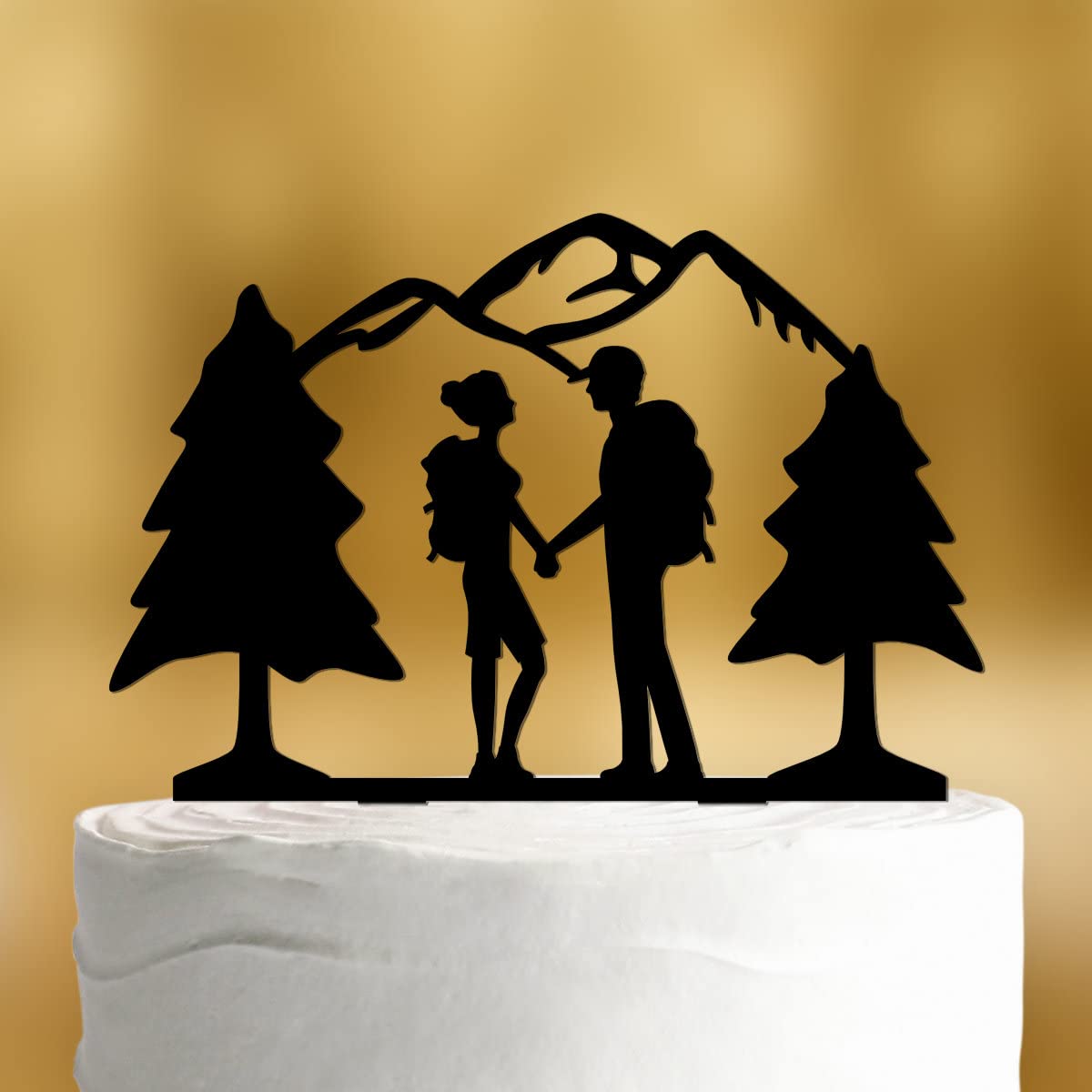 Dankeskarte.com Wedding Cake Topper [Wedding Couple in the Mountains] - Acrylic Black, 19 x 13 cm, Occasion: Wedding, Color: Black