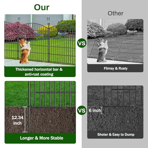 10 Panels Decorative Garden Fence with Gate - 32 in (H) x 23.6 ft (L) No Dig Dog Fence Outdoor for Yard, Rustproof Tall Garden Fencecing Panels, Animal Barrier Suitable for Yard Border, Patio