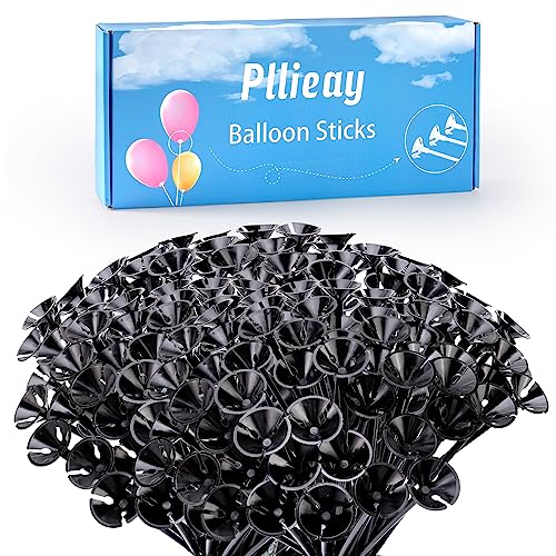 Pllieay 100 Pieces Black Plastic Balloon Sticks, 13 Inch Balloon Sticks for Centerpieces, Wedding, Birthday, Party, Anniversary Decoration