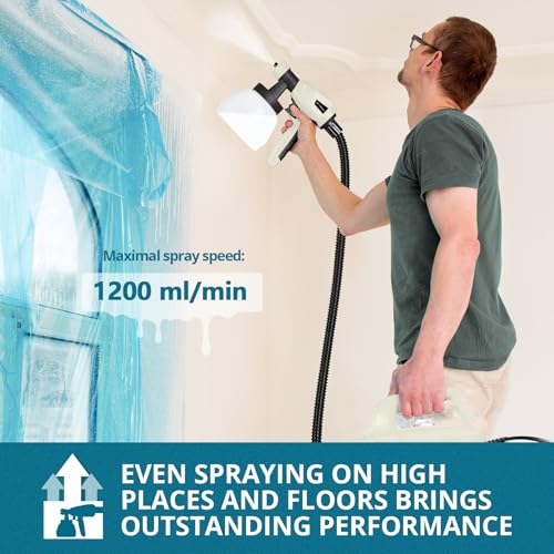 Tilswall Paint Sprayer, 800W HVLP 1200ML/Min Electric Spray Paint Gun with 2.5M Air Hose, 1300ML Detachable Container, 3 Nozzle Sizes & 3 Patterns, Power Painter for Furniture, Cabinet (White)