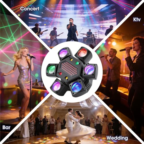 DMX512 LED Moving Head 80W RGBW Disco Projector Light with Remote Control, 6 Light Arms + Bee Eye Effect, DMX512 for DJ Bar Wedding Party