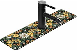 CYlovinho Kitchen Sink Faucet Splash Guard, Faucet Absorbent Mat, Silicone Faucet Water Catcher Mat for Countertops, Bathrooms, Farmhouses, RVs (Other shore flowers, 5.4''*14.96'')