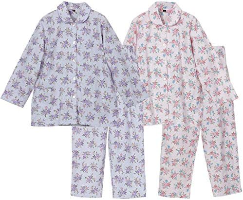 Amazon 綿100 ネル素材 花柄パジャマ ２色組 レディース L パジャマ ルームウェアセット 通販