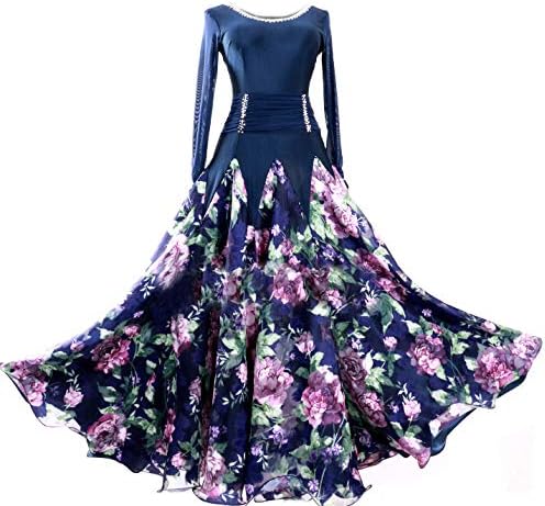 Amazon Co Jp Garuda サイズオーダー品 社交ダンス 発表会競技会試合ドレス ロングワンピース モダン花柄ネイビー サイズオーダー スポーツ アウトドア