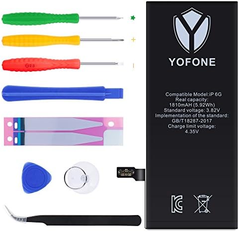 YOFONE Battery for iPhone 6, with Complete Repair Tools Kit, 2 Pcs Glue Adhesive &amp; Instruction - (A1549/A1586/A1589) 1810mAh 0 Cycle Li-ion Replacement Battery [365 DAYS Warranty]