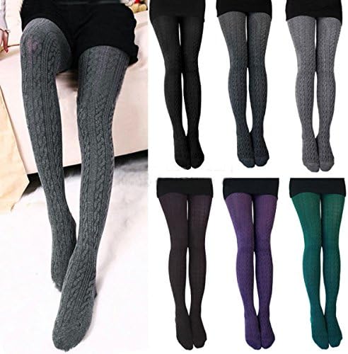 WYHUI 5 to arrive womens thick pantyhose knit socks winter warm fashion footed cotton stockings Purple one size