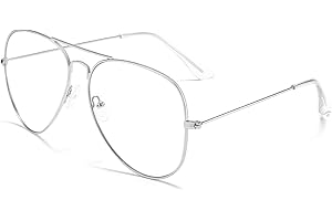 Dollger Aviator Clear Lens Glasses Non-prescription Eyeglasses Metal Frame for Women Men (3026 silver)