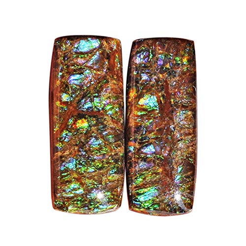 ABC Jewelry Mart Genuine Ammolite Green Blue Flashy Pair Gemstone, Size 25x10x5 MM, Earring Pair Stone, Ammonites Fossilized AG-12126