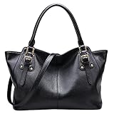 BIG SALE-AINIMOER Women Vintage Soft Genuine Leather Tote Shoulder Bag Top-handle Cross body Handbags Ladys Purse(Black)
