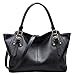 AINIMOER Women Vintage Soft Genuine Leather Tote Shoulder Bag Top-handle Cross body Handbags Ladys Purse(Black)