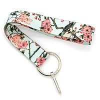 Buttonsmith Hiroshige Cherry Blossoms Wristlet Key Chain Lanyard - Short Length with Flat Key Ring and Clip - Made in The USA