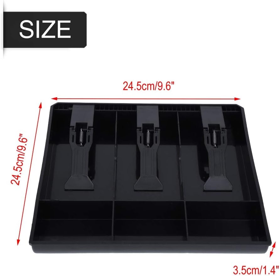 Cash Drawer Register Insert Tray Replacement Quality Plastic Lightweight Convenient 3 Bills 3 Coins Money Storage Box(Black) - Image 3