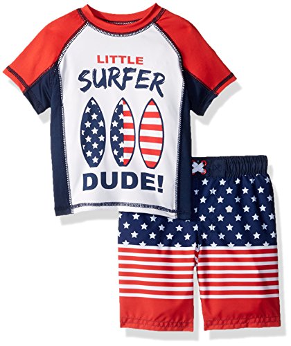 Baby Buns Baby Boys Two Piece Surf USA Rashguard Swimsuit Set, Multi, 6-9 Months