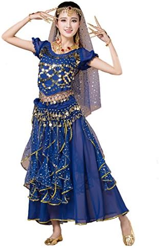 Maylong Girls Dancing Class Costume Belly Dancing Skirt Halloween Exotic Costume (3 Pieces, Royal Blue)