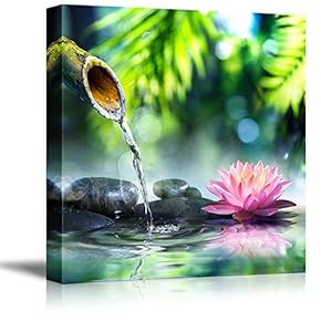 Canvas Prints Wall Art - Zen Garden with Black Stones and Pink Waterlily Spa/Meditation Concept | Modern Wall Art - 12" x 12"