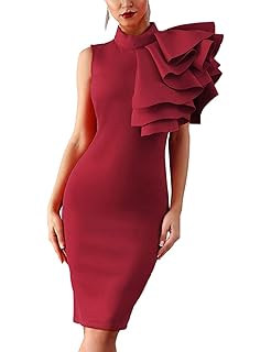 one shoulder mock ruffles bodycon dress