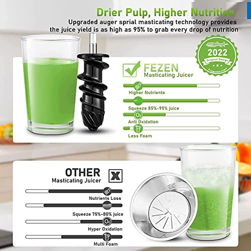 Juicer Machines for Fruits and Vegetables, FEZEN Juicers Best Sellers Easy to Clean 2 Speeds & Reverse Control, High Juice Yield & Fresh Taste, Celery Juice Extractor for High Nutrient Juice