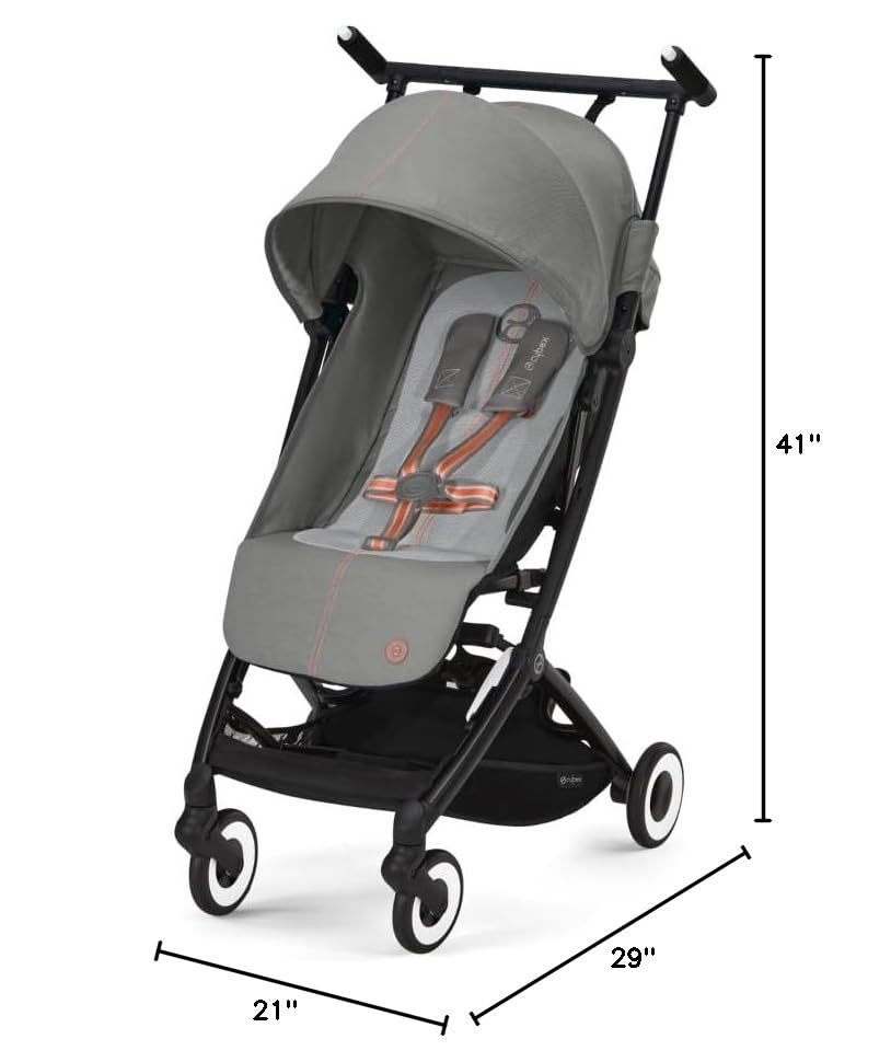 Cybex Libelle Lightweight pockit Travel Baby Stroller - Carry-On Compliant Compact Fold, One-Hand Adjustable Recline - Compatible with CYBEX Car Seats, Lava Grey