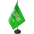Saudi Arabia Table Flag, Desk Flag, Saudi Arabian Flag Set, Saudi Arabia Flag 8'' x5'', Office Flag, Table Decoration, 8 x 5.5 inches - Black Plastic Stick and Base