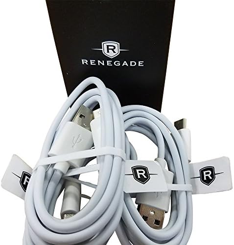 Three Renegade Fast Type C Charging Data Cables (3, 5, 10 ft) for Samsung Galaxy S8 S8+ Motorola Droid Z / Z Force / Z Play /LG G5 G6 / Google Pixel / Pixel XL / Nexus 6P / Nexus 5X - USB C - White