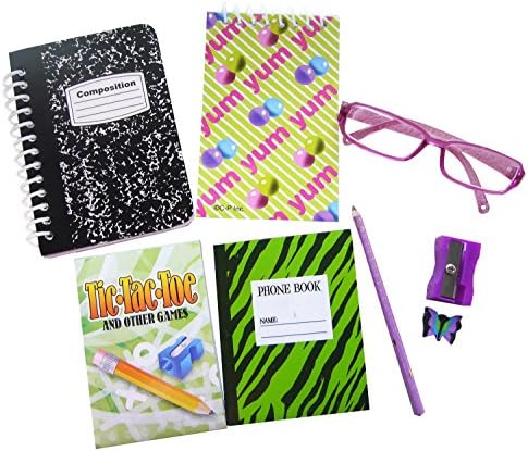 8 Piece Purple/Green School Supply Set for 18" Dolls