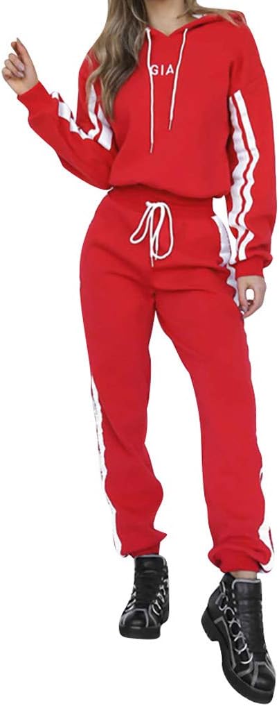 Rikay GIA Hoodies 2 Pcs Stripe Printed Long Sleeve Pullover Hooded Sweatshirts with Pants Set Sale Size 8-14