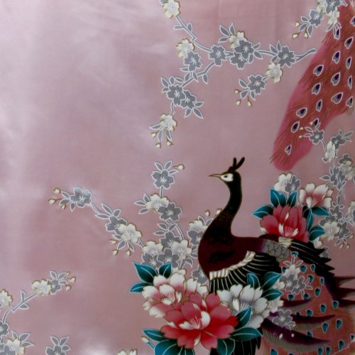 Silky Satin Kimono Robe for Women, Peacock Blossom, Long - Baby Pink - Large