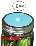 Maintenance free silicone airlock waterless fermentation lids for wide mouth mason jars. BPA free, mold free, dishwasher safe. 5 pack. Premium Presents brand. Blue