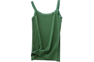 QLEICOM Cotton Cami for Women Lace Spaghetti Strap Tank Top Crewneck Sleeveless Blouses Undershirt Solid Basic Loose Camisole