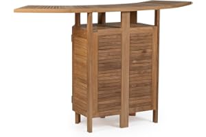 TITAN GREAT OUTDOORS Ash & Ember Grade A Teak Folding Bar Table, Two Tier Cabinet with Folding Panels, Indoor Outdoor Solid Wood Patio Furniture, Tightly Spaced Slats, Weather Resistant Bar Furniture