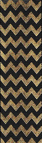 Venus Ribbon V81600 1 1/2 Inch Metallic Chevron Grosgrain Printed Polyester Grosgrain Ribbon 5 yards Black/Gold