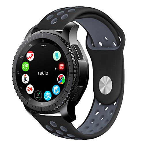 Gear S3 Band, KADES Soft Silicone Band Replacement Strap for Gear S3 Frontier and Gear s3 Classic Smart Watch (Large, Black/Gray)