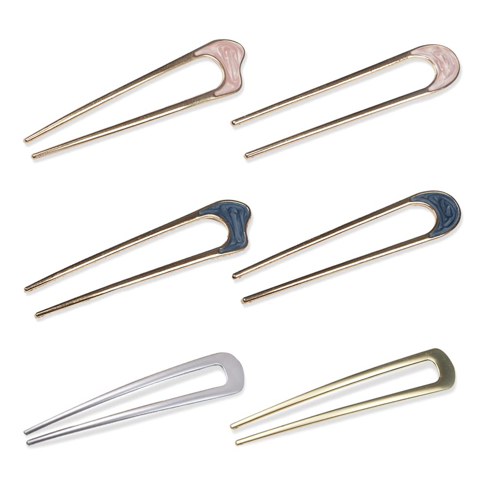 6 Pieces French Hair Pin,Hair Pins for Women,Six Colors French Pin，Hairpins for Women，Metal U Shaped Hairpins，2 Prong Bun Hairstyle Accessories for Woman (metal)